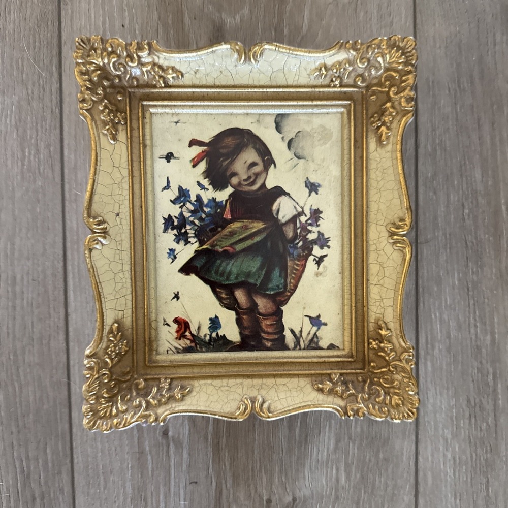 Vintage Hummel Berta Bashful Pull String Music Box‎ Picture Frame 7"x 6"